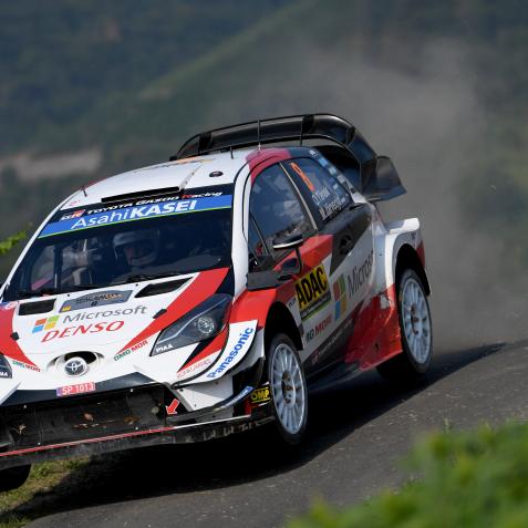 BOSTALSEE, GERMANY - AUGUST 25:  Ott Tanak and Martin Jarveoja of Estonia compete with their Toyota Gazoo Racing WRT Toyota Yaris WRC during Day Three of the FIA World Rally Championship ADAC Deutschland on August 25, 2019 in Bostalsee, Germany.  (Photo by Massimo Bettiol/Getty Images)