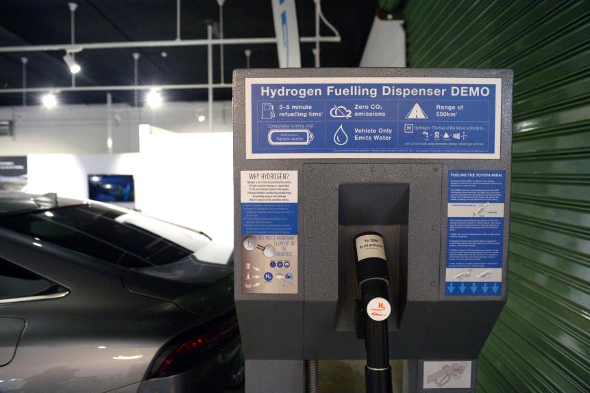 1231996290 A hydrogen fueling dispenser at Toyota Motor Corp.'s Hydrogen Center in Altona, Victoria, Australia, on Monday, March 29, 2021. Toyota unveiled its first hydrogen production and re-fueling facility in Victoria today. Photographer: Carla Gottgens/Bloomberg via Getty Images