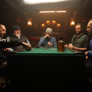 Kris, Vernon, Crew, Zeke and Steve at the poker table