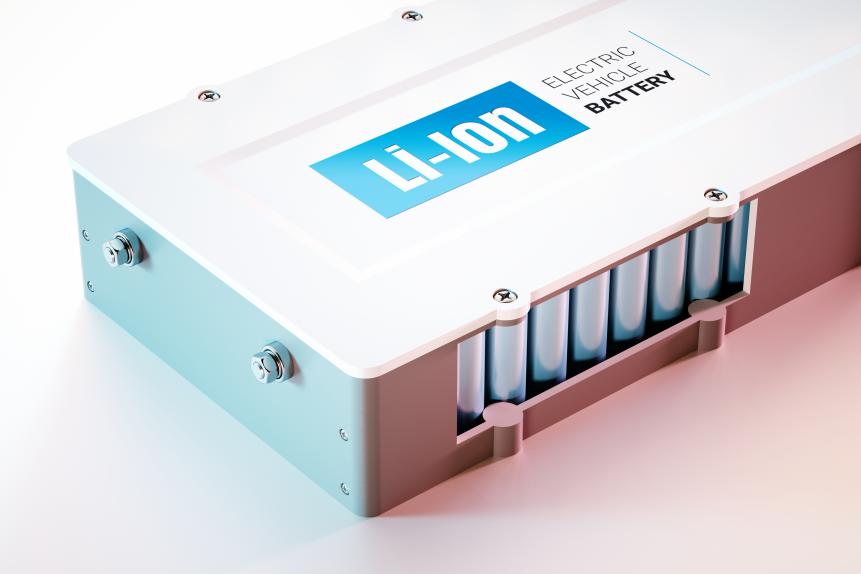 868516048 EV (electric vehicle) Li-Ion battery concept. Close up view. 3d rendering.