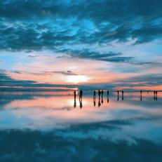 Sunrise at Uyuni Salt Flat in Bolivia.