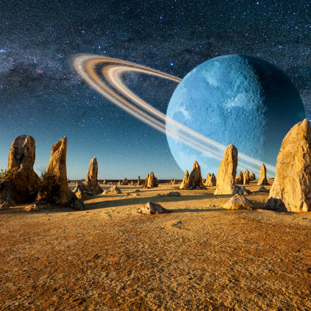913058614 The sun rises on Rigel IV, a rocky planetoid in the Neutral Zone, on the Outer Rim of the Galaxy.