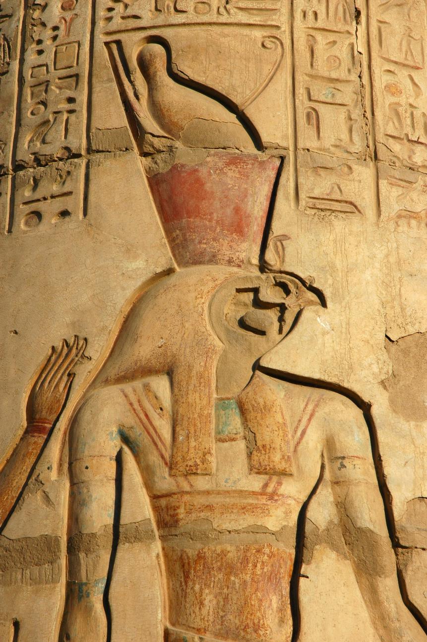 567593743 A relief depicting the god, Horus on the wall of one of the temples of Kom Ombo.The southern temple was dedicated to Sobek, the crocodile god of fertility and creator of the world with Hathor and Khonsu. The northern temple was dedicated to the falcon-head (...). (Photo by Werner Forman Archive/Heritage Images/Getty Images)